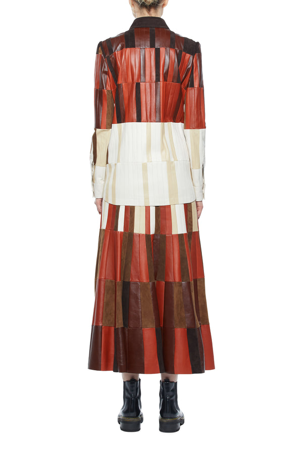 Gabriela Hearst Campos Patchwork Shirt In Red Clay Nappa Leather