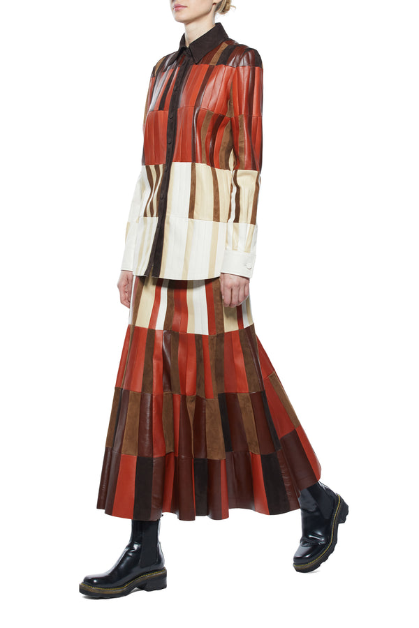 Gabriela Hearst Campos Patchwork Shirt In Red Clay Nappa Leather
