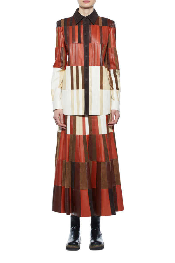 Gabriela Hearst Campos Patchwork Shirt In Red Clay Nappa Leather
