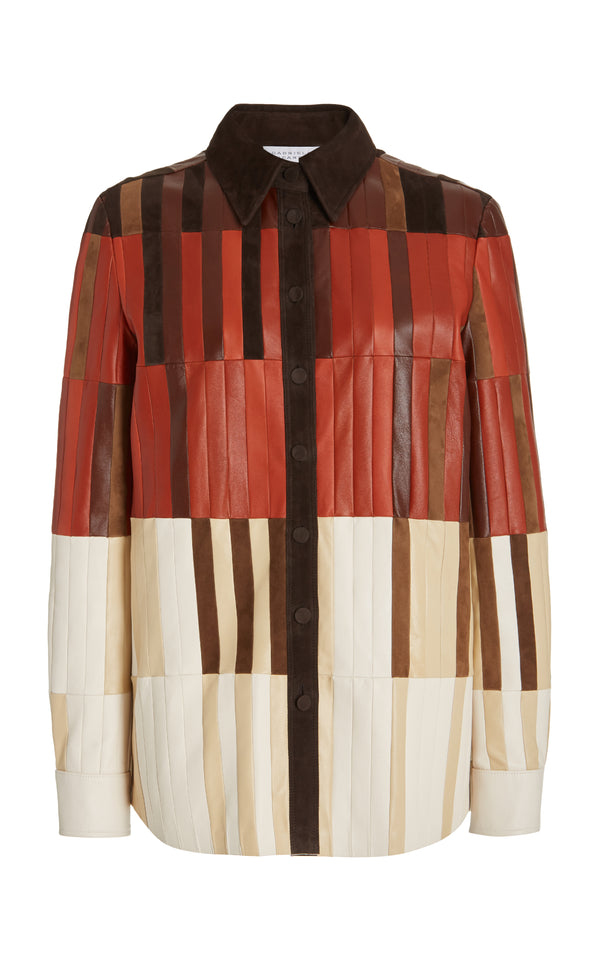 Gabriela Hearst Campos Patchwork Shirt In Red Clay Nappa Leather