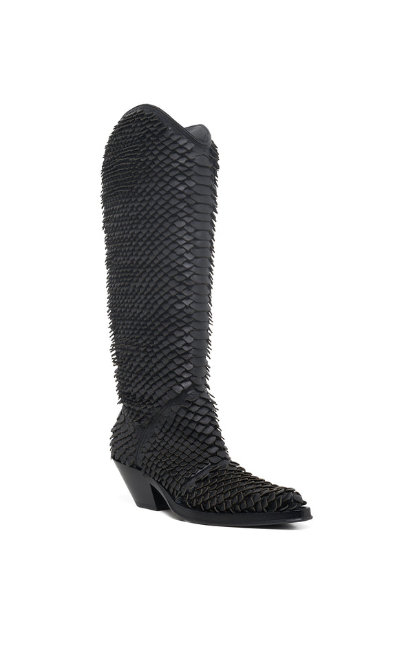 Gabriela Hearst Capitana Cowboy Boot In Black Leather Snake Scales