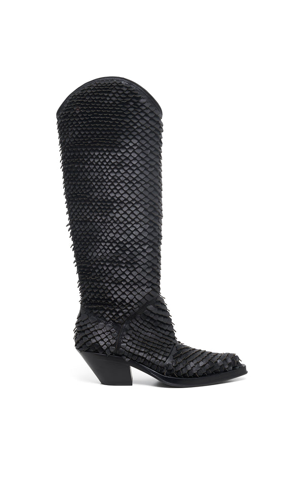 Gabriela Hearst Capitana Cowboy Boot In Black Leather Snake Scales