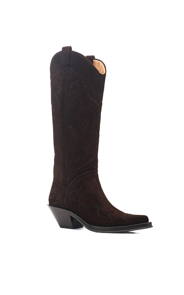 Gabriela Hearst Capitana Cowboy Boot In Dark Chocolate Suede