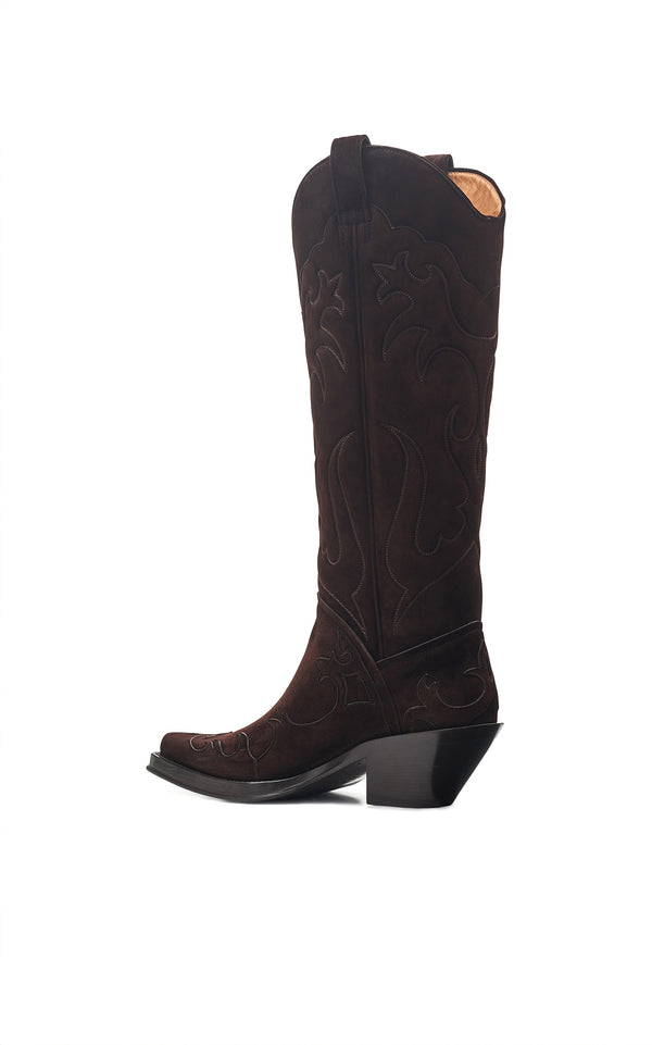 Gabriela Hearst Capitana Cowboy Boot In Dark Chocolate Suede
