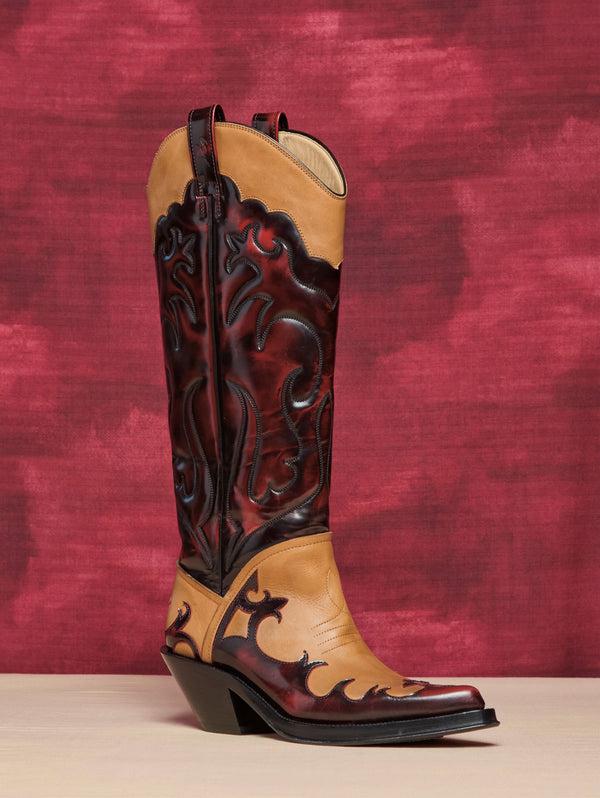 Gabriela Hearst Capitana Cowboy Boot In Light Brown & Red Pearlized Leather