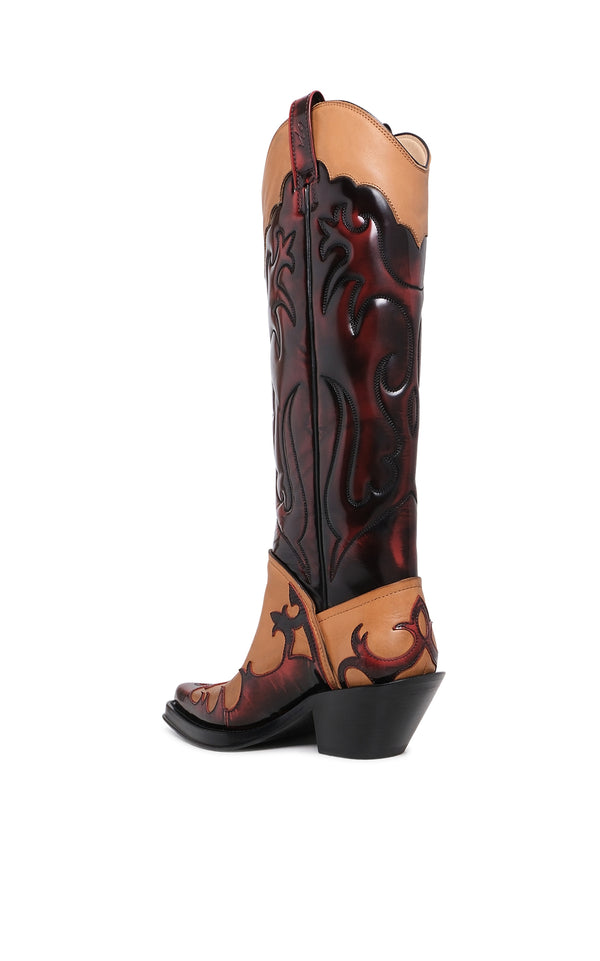 Gabriela Hearst Capitana Cowboy Boot In Light Brown & Red Pearlized Leather