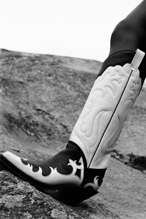 Gabriela Hearst Capitana Cowboy Boot In White & Black Pearlized Leather