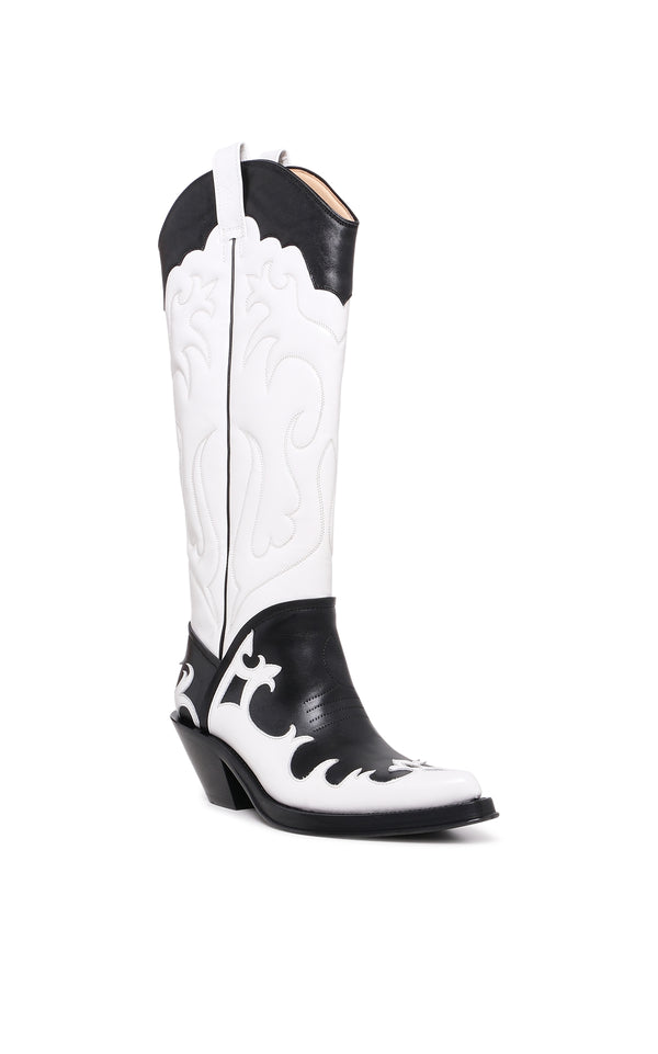 Gabriela Hearst Capitana Cowboy Boot In White & Black Pearlized Leather