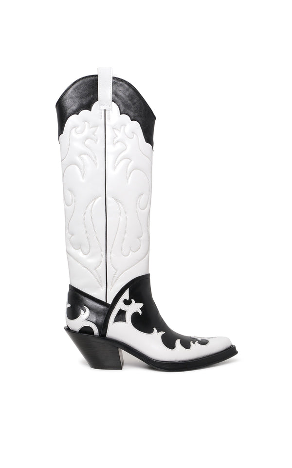 Gabriela Hearst Capitana Cowboy Boot In White & Black Pearlized Leather