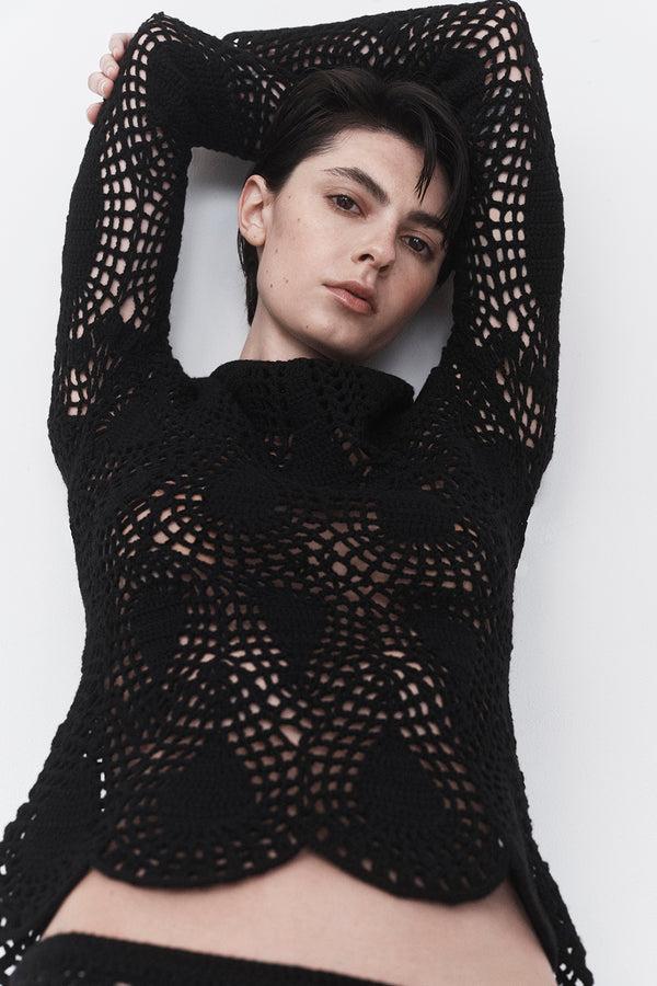 Gabriela Hearst Capps Crochet Top In Black Wool Cashmere
