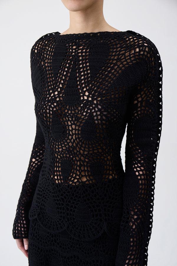 Gabriela Hearst Capps Crochet Top In Black Wool Cashmere