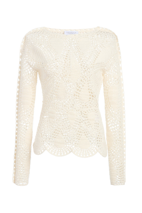 gabriela hearst Capps Crochet Top in Ivory Wool Cashmere