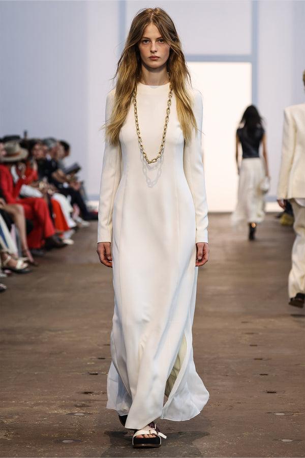 Gabriela Hearst Carlota Draped Maxi Gown In Ivory Silk Wool Cady