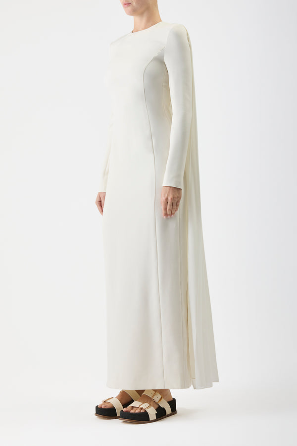 Gabriela Hearst Carlota Draped Maxi Gown In Ivory Silk Wool Cady