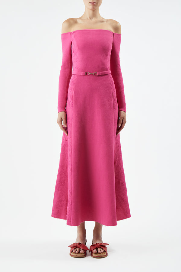 Gabriela Hearst Carole Embroidered Dress In Fuchia Virgin Wool Crepe