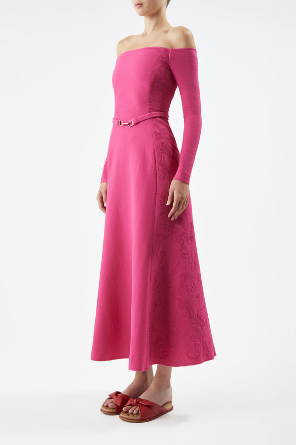 Gabriela Hearst Carole Embroidered Dress In Fuchia Virgin Wool Crepe