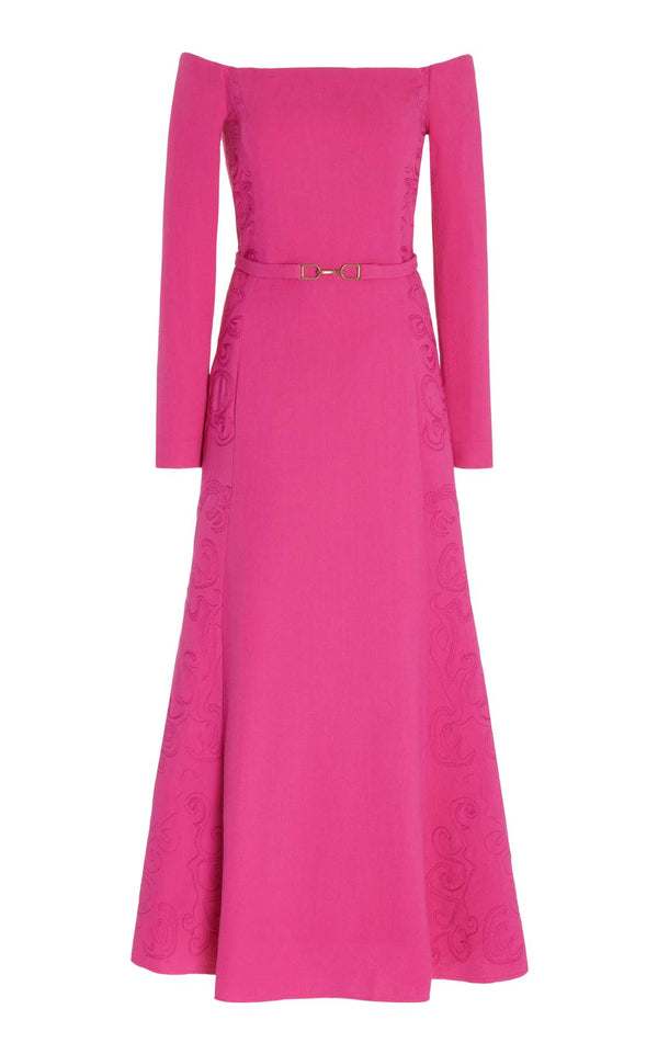 gabriela hearst Carole Embroidered Dress in Fuchia Virgin Wool Crepe