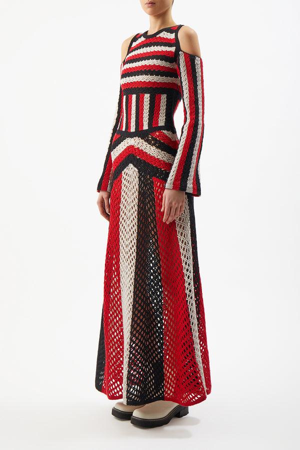 Gabriela Hearst Carr Macrame Dress In Red Multi Wool