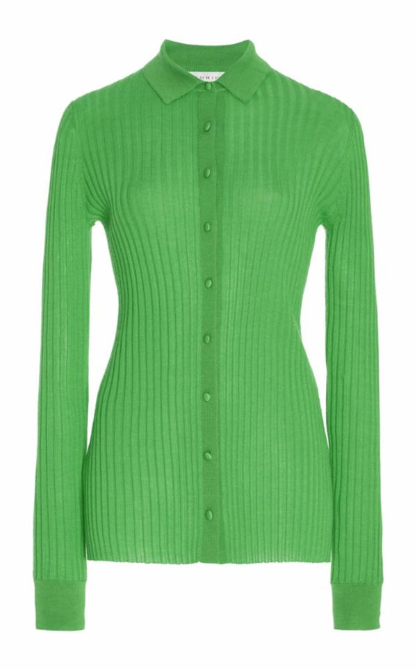 gabriela hearst Cavalieri Knit Shirt in Fluorescent Green Cashmere Silk