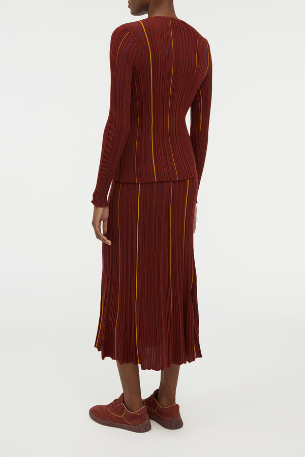 Gabriela Hearst Celeano Pinstripe Knit Midi Skirt Burnt Sienna Merino Wool