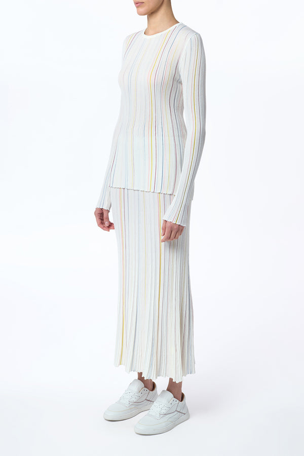 Gabriela Hearst Celeano Pinstripe Knit Midi Skirt In Ivory Multi Merino Wool