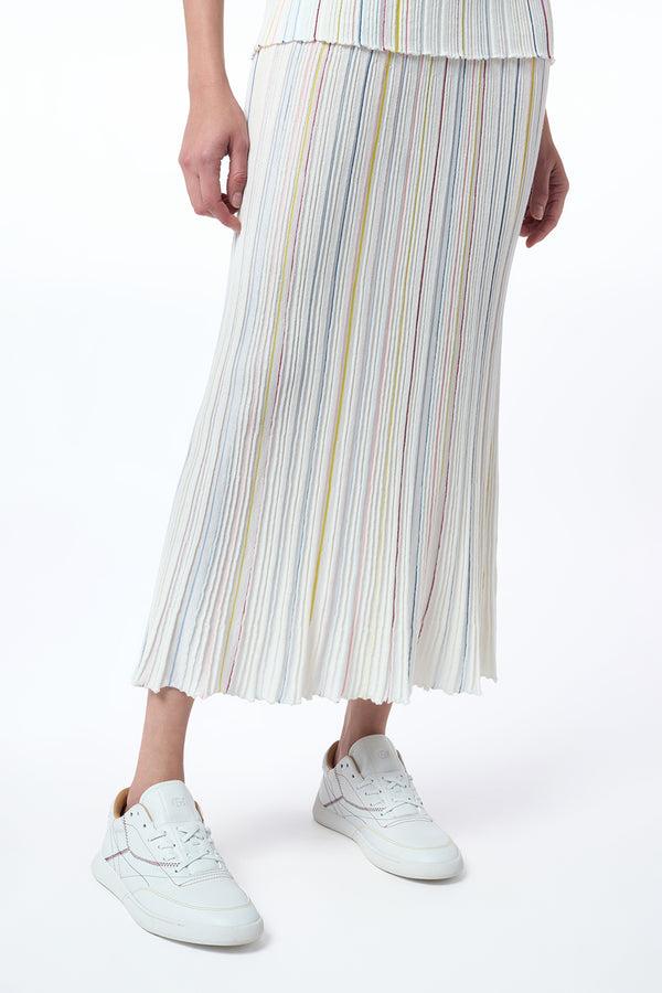 Gabriela Hearst Celeano Pinstripe Knit Midi Skirt In Ivory Multi Merino Wool