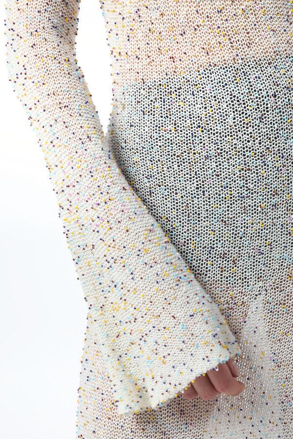 Gabriela Hearst Chandra Knit Maxi Dress In Ivory Multi Beaded Cashmere