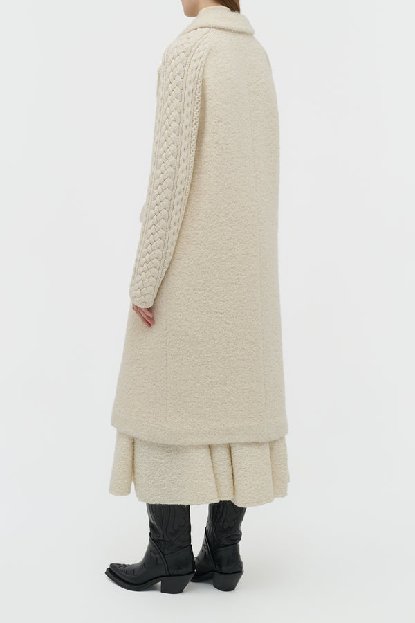 Gabriela Hearst Charles Coat In Ivory Recycled Cashmere Boucle With Cable-knit Sleeves