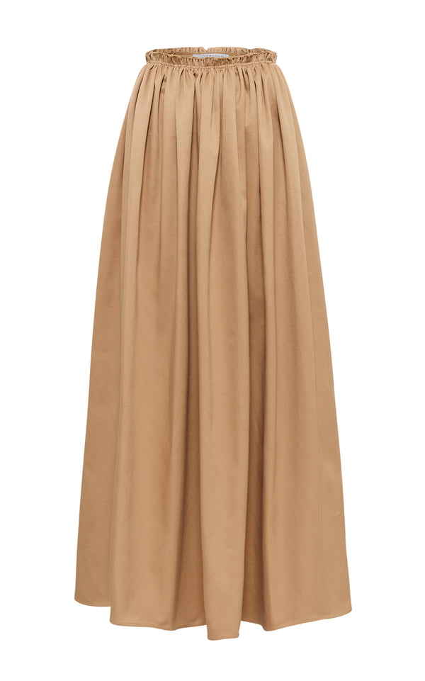 gabriela hearst Chiara Pleated Midi Skirt in Camel Sea Island Cotton Twill