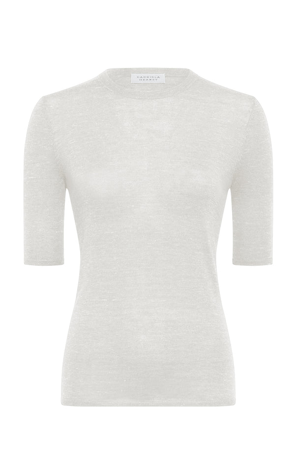 gabriela hearst Chryse Knit T-Shirt in Ivory Cashmere Silk with Hemp