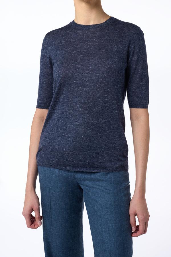 Gabriela Hearst Chryse Knit T-Shirt In Navy Cashmere Silk With Hemp