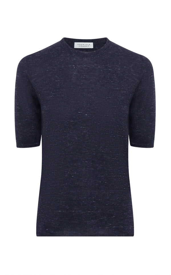 gabriela hearst Chryse Knit T-Shirt in Navy Cashmere Silk with Hemp