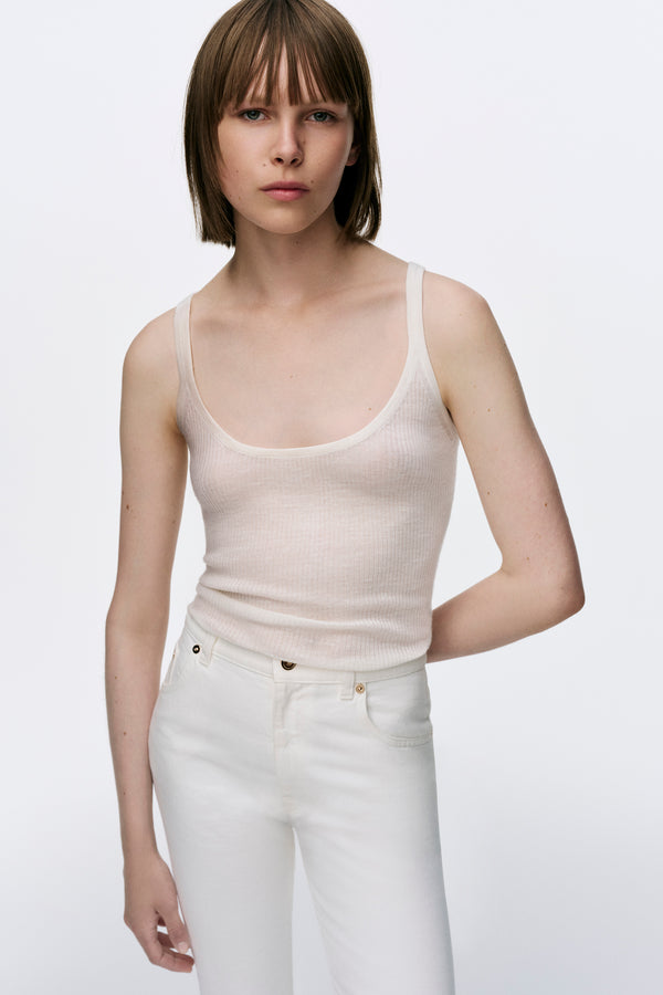 Gabriela Hearst Cinxia Knit Tank Top In Ivory Cashmere Silk With Hemp