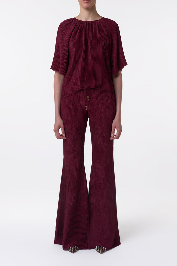 Gabriela Hearst Claude Flare Pant In Bordeaux Plisse Silk