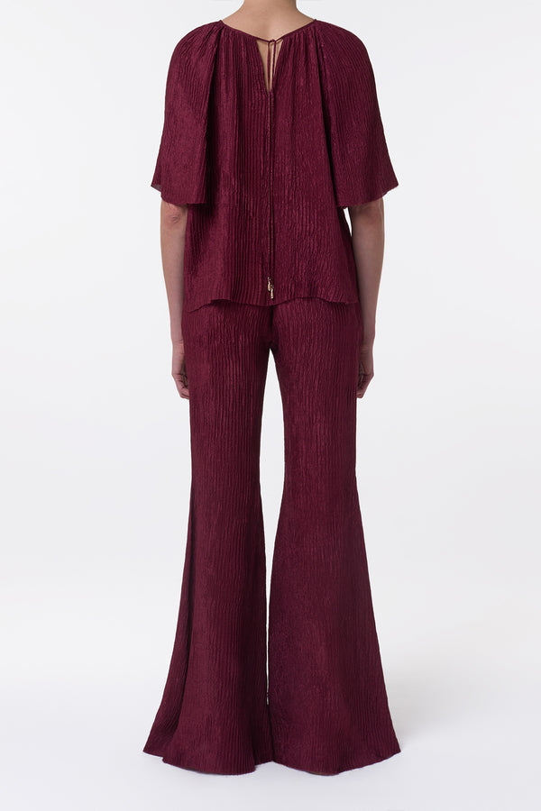 Gabriela Hearst Claude Flare Pant In Bordeaux Plisse Silk