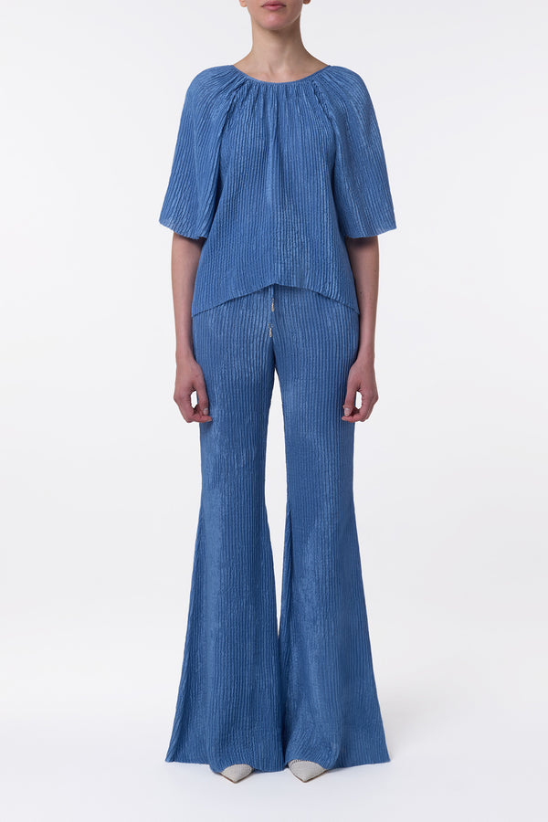 Gabriela Hearst Claude Flare Pant In Sky Plisse Silk