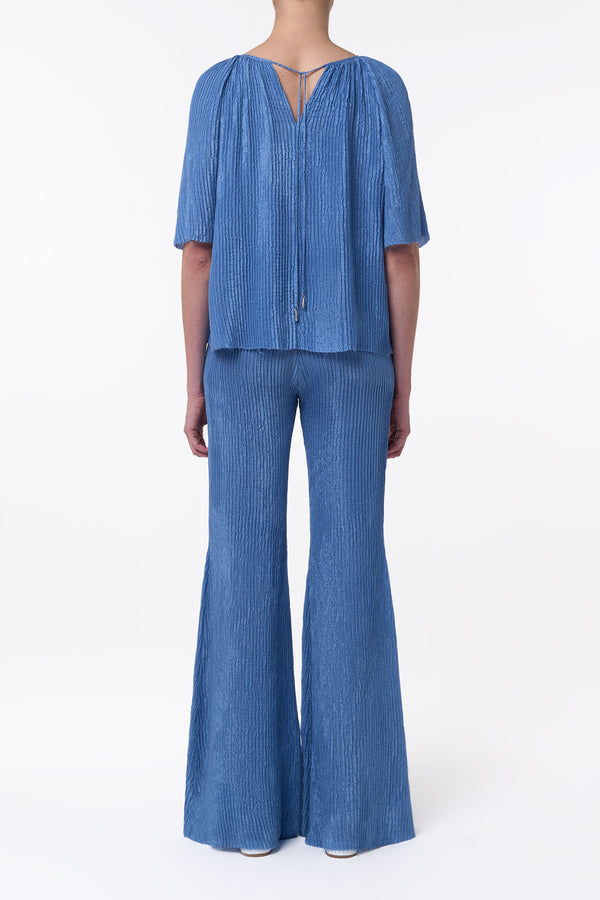 Gabriela Hearst Claude Flare Pant In Sky Plisse Silk