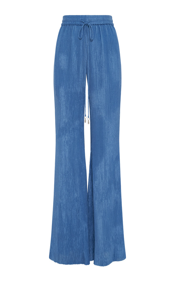 Gabriela Hearst Claude Flare Pant In Sky Plisse Silk