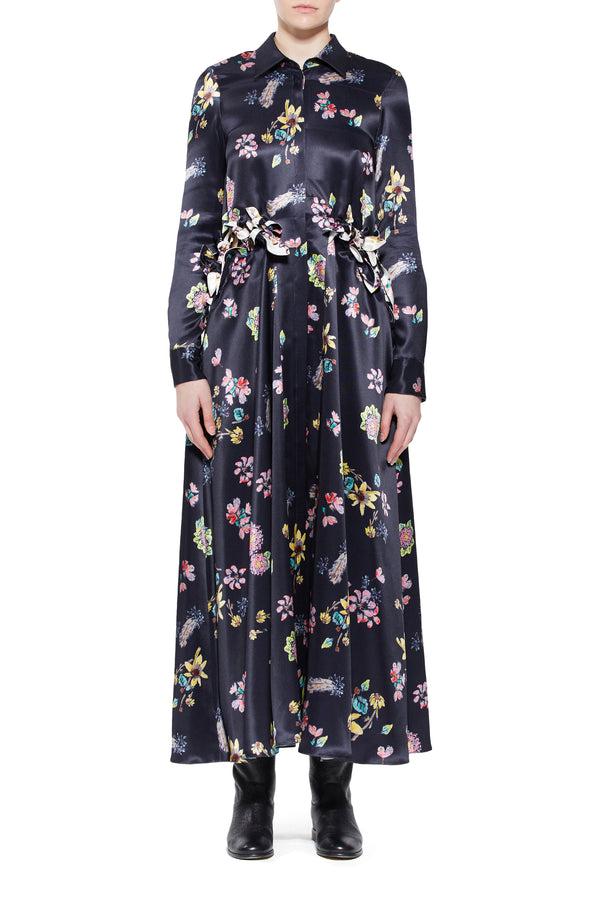 Gabriela Hearst Clive Shirtdress In Dark Navy Multi Printed Silk