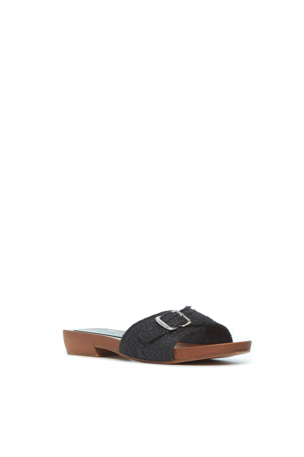 Gabriela Hearst Clover Slide Sandal In Black Leather Jute