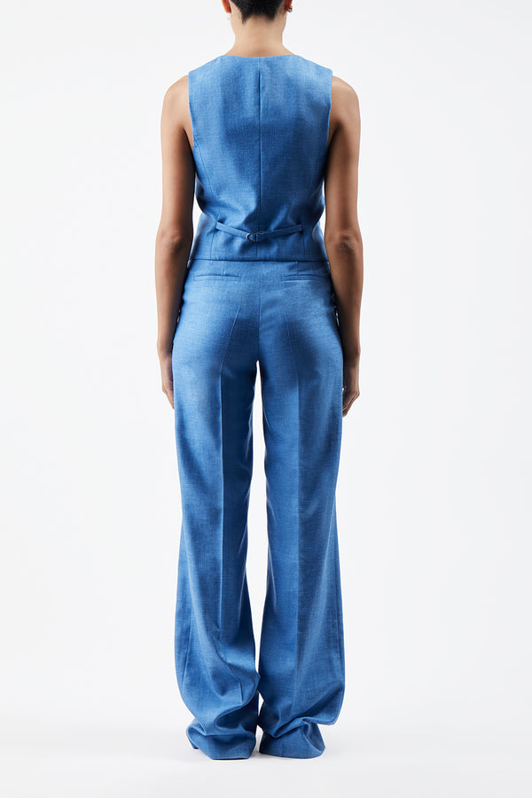 Gabriela Hearst Coleridge Vest In Aventurine Blue Virgin Wool And Silk Linen Twill