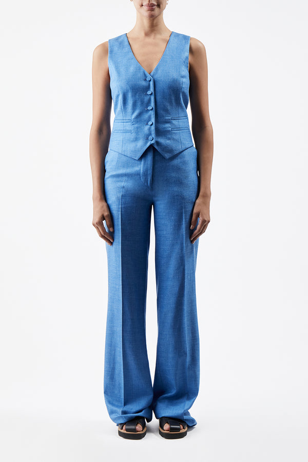 Gabriela Hearst Coleridge Vest In Aventurine Blue Virgin Wool And Silk Linen Twill