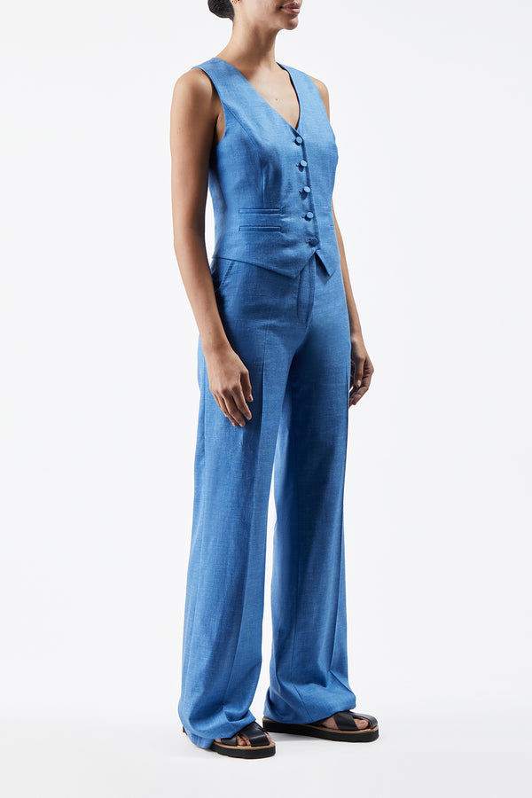 Gabriela Hearst Coleridge Vest In Aventurine Blue Virgin Wool And Silk Linen Twill