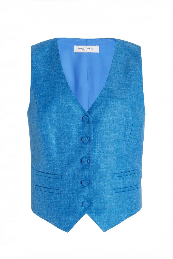gabriela hearst Coleridge Vest in Aventurine Blue Virgin Wool and Silk Linen Twill