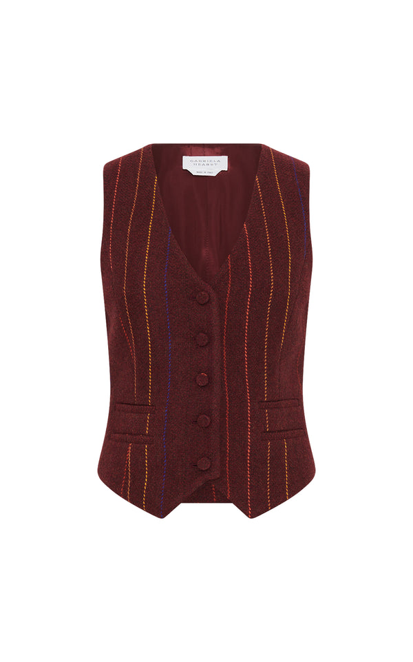 gabriela hearst Coleridge Vest in Burnt Sienna Multi Pinstripe Wool Cashmere