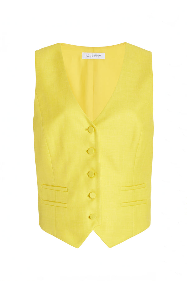 gabriela hearst Coleridge Vest in Cadmium Yellow Virgin Wool and Silk Linen Twill