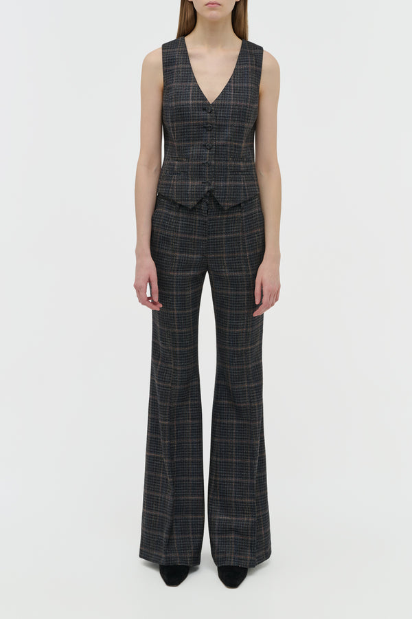 Gabriela Hearst Coleridge Vest In Charcoal Multi Wool Silk Clubcheck Plaid