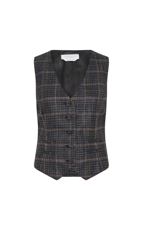 gabriela hearst Coleridge Vest in Charcoal Multi Wool Silk Clubcheck Plaid