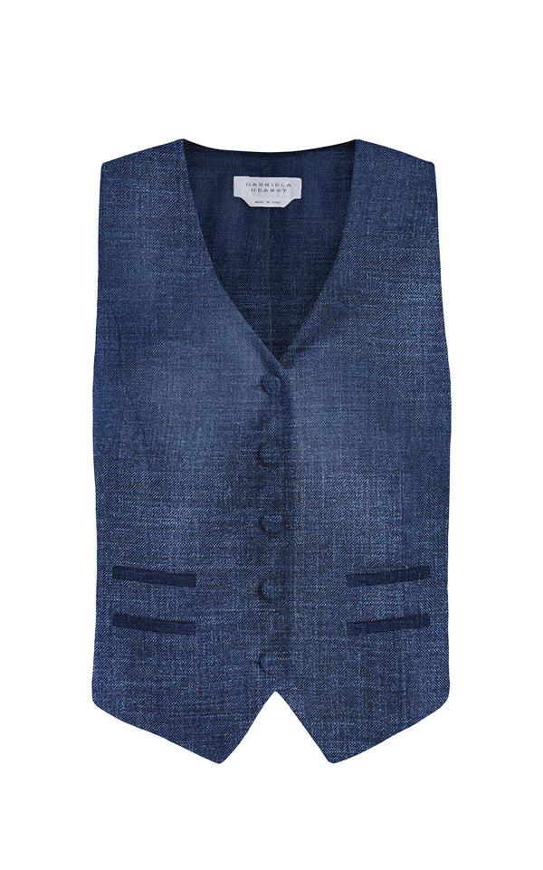 gabriela hearst Coleridge Vest in Denim Virgin Wool Silk with Linen