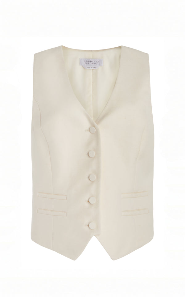 gabriela hearst Coleridge Vest in Ivory Virgin Wool Silk with Linen
